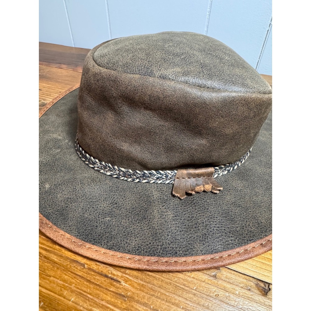 Overland Rancher Oil Leather Cowboy Hat Brown Packable Western USA M 7–7 1/8 - Picture 6 of 15